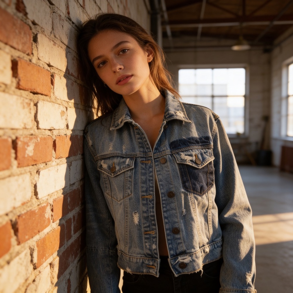 Hidden Jeans Cropped Denim Jacket Small Distressed Blue Trucker Cotton